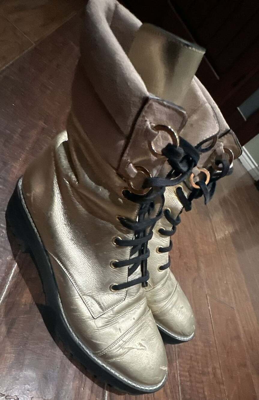 Stuart Weitzman Metallic Gold Leather Combat Boots